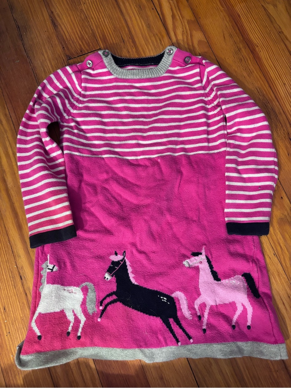 Joules Bright Pink Striped Horse Knit Dress